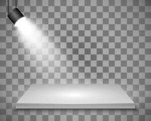وکتور نورپردازی با پروژکتور در استیج تبلیغ محصول از سمت چپ با افکت نور سفید و سکوی معرفی محصول - وکتور استودیو عکاسی