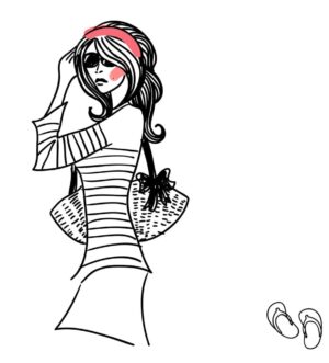 وکتور نقاشی خطی دختر فشن مدلینگ - وکتور نقاشی تصویرسازی دختر جوان ایستاده با مد روز طرح ساده خطی