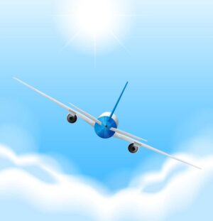 وکتور پس زمینه هواپیمای مسافربری از پشت در آسمان - وکتور هواپیما در حال پرواز با زمینه آسمان آبی