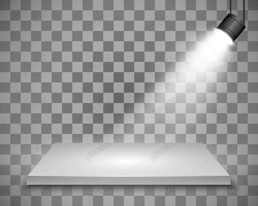 وکتور نورپردازی با پروژکتور در استیج تبلیغ محصول از سمت راست با افکت نور سفید و سکوی معرفی محصول - وکتور استودیو عکاسی وکتور نورپردازی با پروژکتور در استیج تبلیغ محصول با افکت نور سفید و سکوی معرفی محصول - وکتور استودیو عکاسی