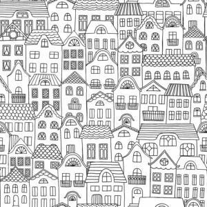 وکتور پترن شهر و خانه های نقاشی - وکتور الگو ساختمانهای شهر نقاشی کودک