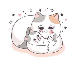 وکتور گربه مادر با بچه گربه کارتونی - وکتور کارتونی از بچه گربه در آغوش مادر