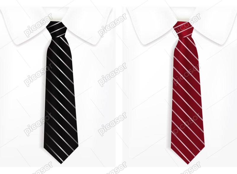 2 وکتور لباس و کروات مردانه - وکتور پس زمینه لباس مردانه سفید با کروات قرمز و مشکی