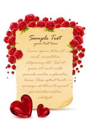 وکتور کاغذ کهنه و گلهای رز قرمز - وکتور پس زمینه طومار نامه عاشقانه با گلهای سرخ
