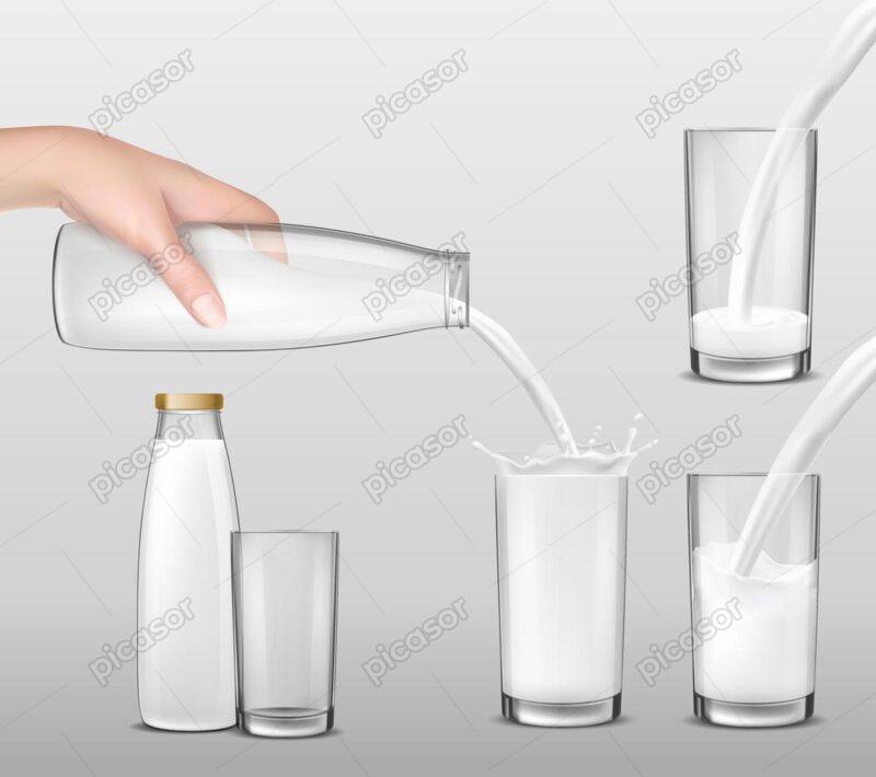 6 وکتور لیوان شیر شیشه شیر لبنیات - وکتور لیوان شیر در حال پر شدن