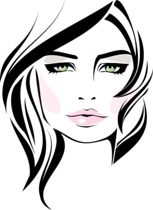 وکتور چهره زن جوان با آرایش و موهای بلند - وکتور تصویرسازی صورت زن جوان