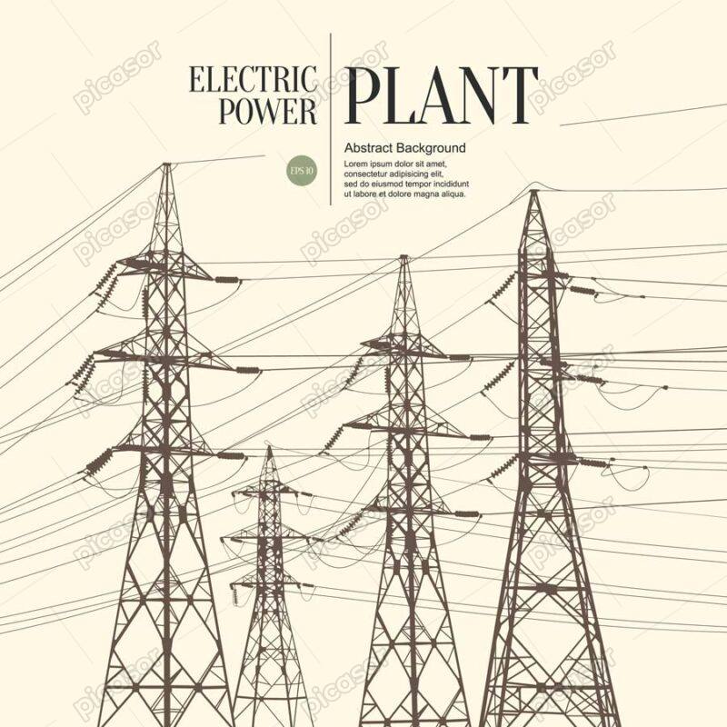 وکتور دکل برق وکتور شبکه توزیع برق - وکتور پس زمینه نیروگاه برق و دکل فشار قوی برق طرح اسکچ