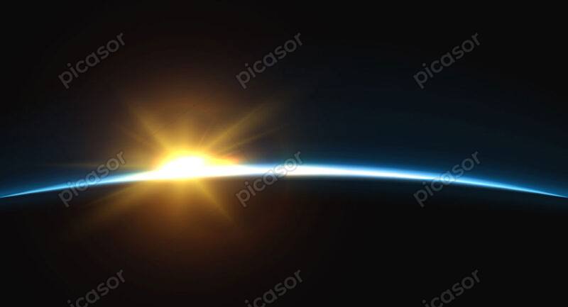 وکتور پس زمینه طلوع خورشید از فضا وکتور افکت نور طلوع خورشید روی زمینه مشکی وکتور طلوع خورشید از فضا