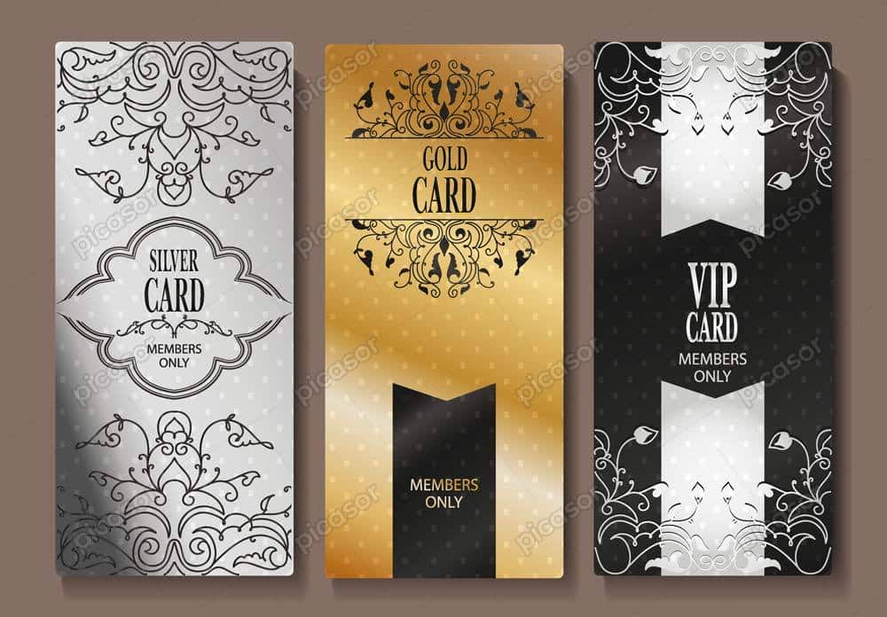 وکتور کارت VIP لوکس اسلیمی طلایی و نقره ای - 3 وکتور کارت لوکس و تجملی وکتور کارت VIP لوکس اسلیمی طلایی و نقره ای - 3 وکتور کارت لوکس و تجملی