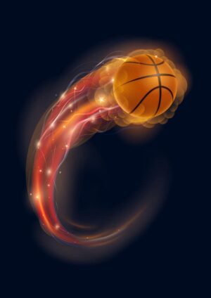 وکتور توپ بسکتبال آتشین شعله نارنجی - وکتور توپ بسکتبال با دنباله آتش