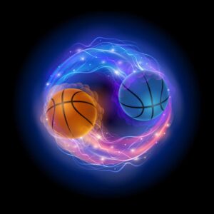 وکتور توپ بسکتبال با دنباله و حلقه آتش وکتور 2 توپ بسکتبال آتشین شعله نارنجی آبی