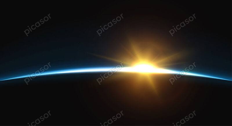 وکتور طلوع خورشید از فضا - وکتور پس زمینه طلوع خورشید از فضا وکتور افکت نور طلوع خورشید روی زمینه مشکی