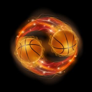 وکتور توپ بسکتبال با دنباله و حلقه آتش وکتور 2 توپ بسکتبال آتشین شعله نارنجی