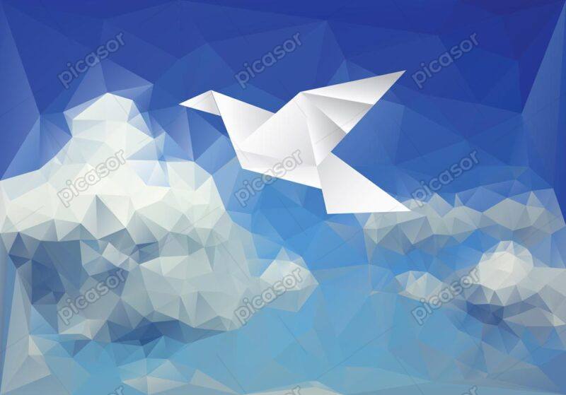 وکتور کبوتر سفید پرواز آسمان آبی طرح اریگامی - وکتور پس زمینه اریگامی پرنده کبوتر در آسمان آبی وکتور صلح و آشتی کبوتر کاغذی