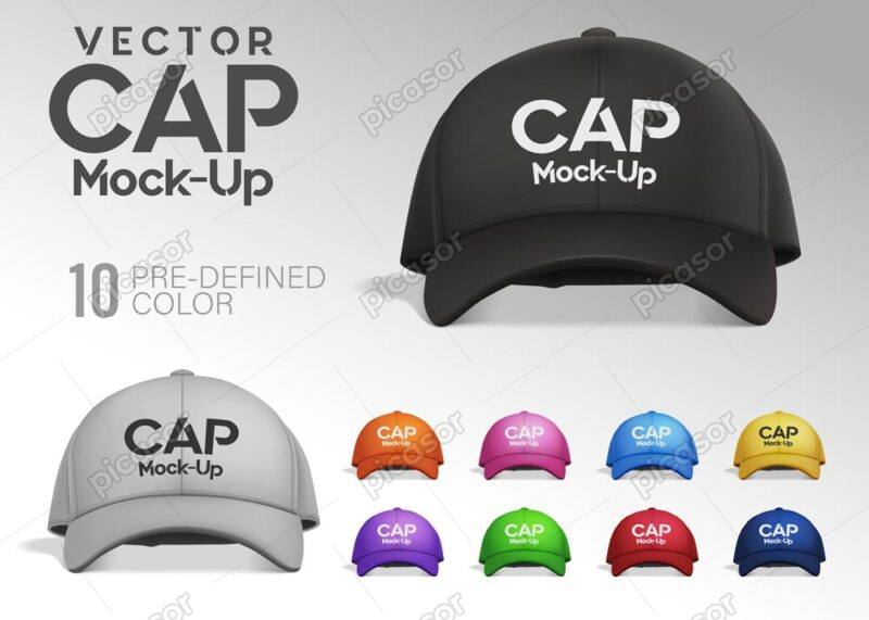 وکتور کلاه لبه دار کپ در 10 ترکیب رنگی از جلو