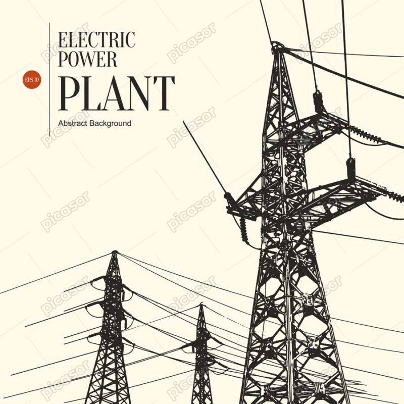 وکتور دکل برق وکتور شبکه توزیع برق - وکتور پس زمینه نیروگاه برق وکتور دکل فشار قوی برق طرح اسکچ