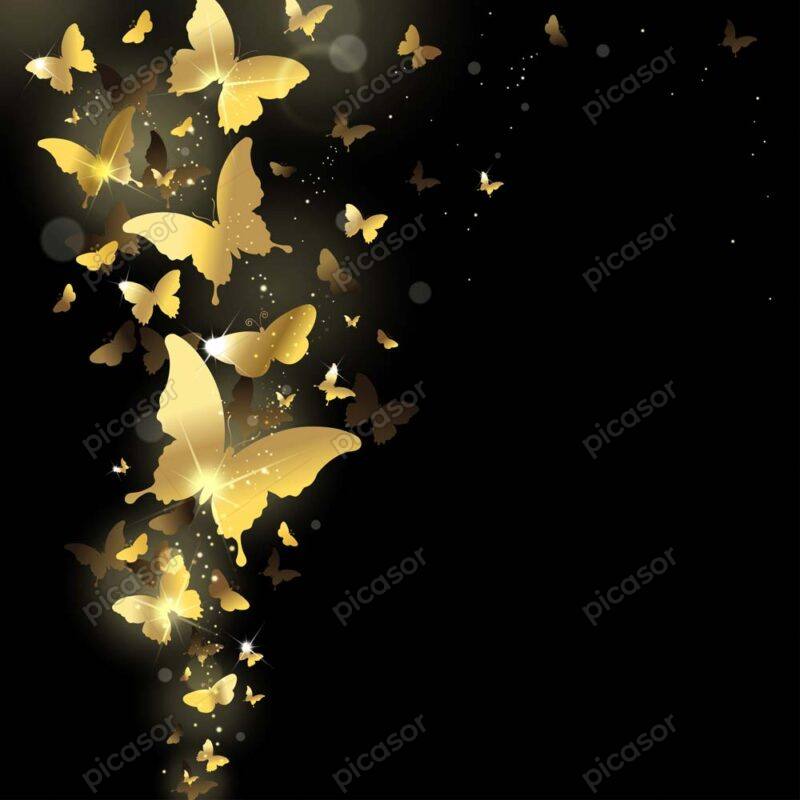 وکتور پس زمینه پروانه های طلایی درخشان - وکتور حاشیه پروانه طلایی کوچک