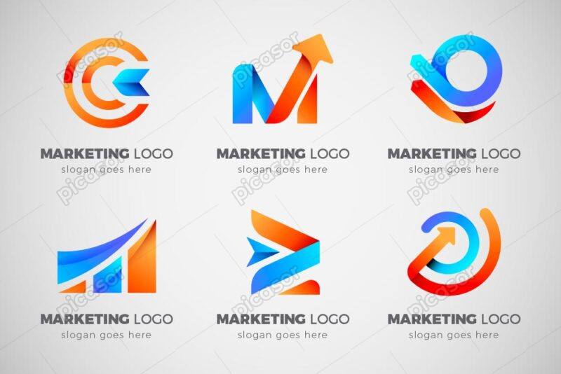 6 وکتور لوگو بازاریابی و مارکتینگ لوگو حرف m لاتین لوگو نمودار و سیبل هدف