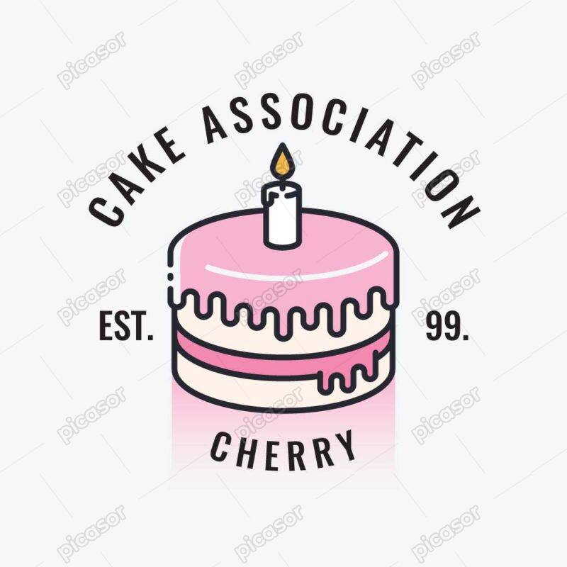 وکتور لوگو کیک خامه ای با شمع روشن - لوگو شیرینی پزی و قنادی وکتور لوگو لوکس و شیک از کیک خامه ای طمع توت فرنگی