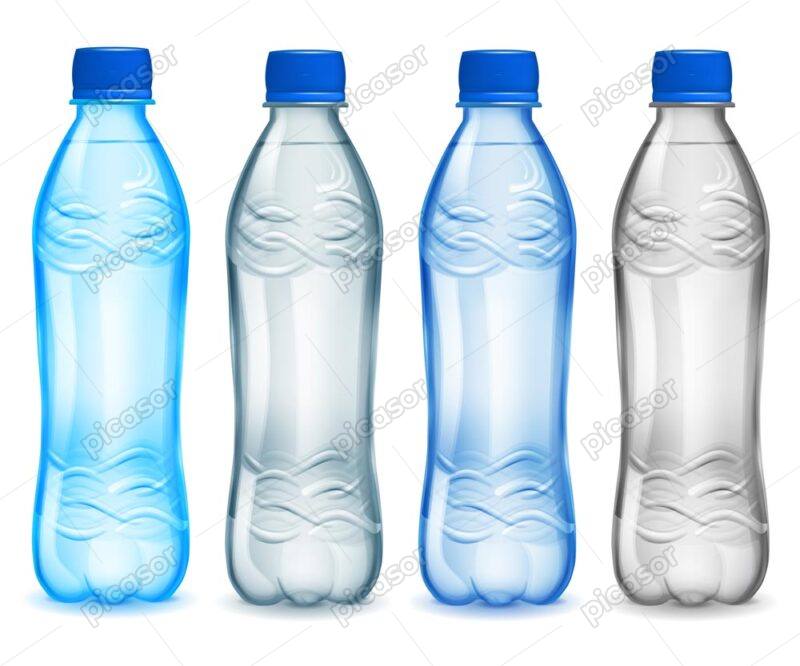 4 وکتور بطری آب معدنی آبی و سفید - وکتور موکاپ بطری آب معدنی کوچک