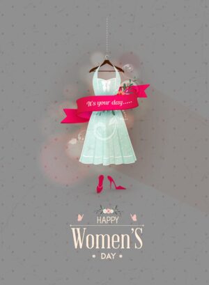 وکتور لباس زنانه آویزان و کفش پاشنه بلند - وکتور پس زمینه روز زن