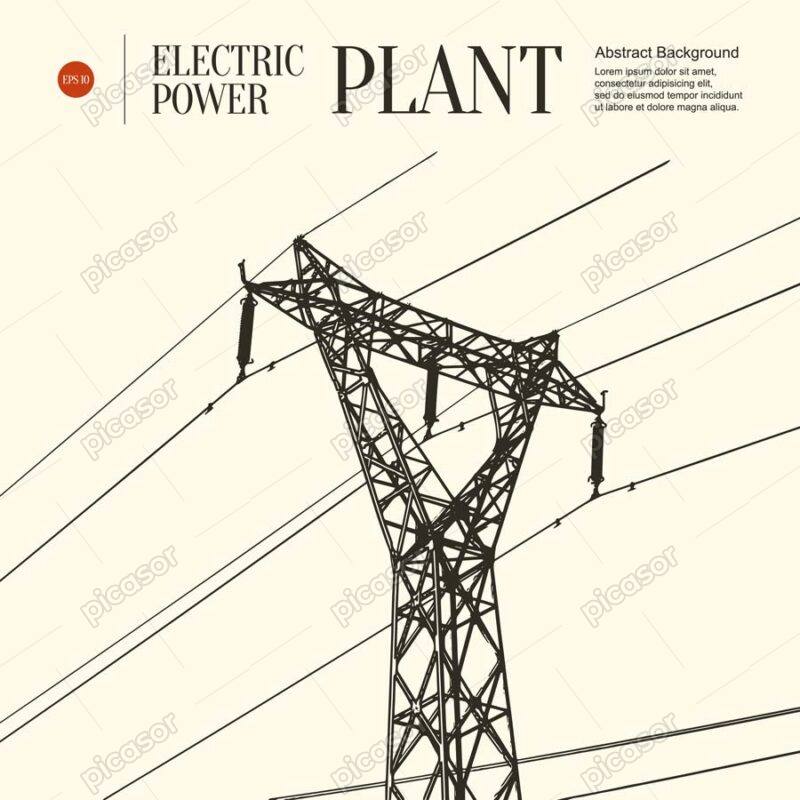 وکتور دکل برق وکتور شبکه توزیع برق - وکتور پس زمینه نیروگاه برق و دکل فشار قوی برق طرح اسکچ