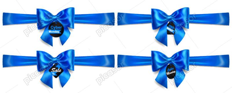 4 وکتور پاپیون آبی و لیبل تخفیف فروش - مجموعه وکتور پاپیون با ربان آبی