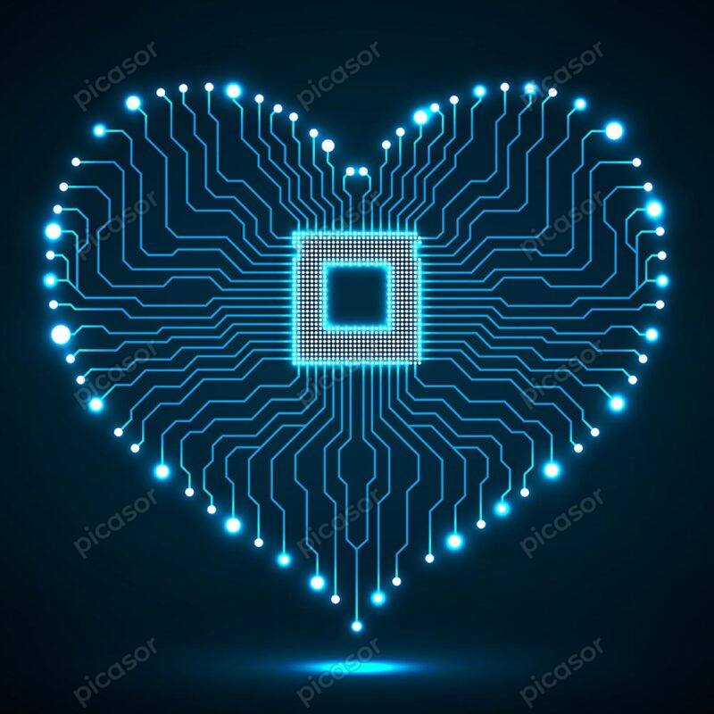 وکتور پس زمینه مدار الکتریکی شکل قلب وکتور هوش مصنوعی سخت افزار پس زمینه برد الکترونیکی وکتور مدار الکتریکی