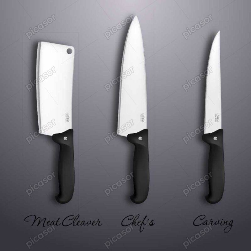 3 وکتور چاقو و ساتور آشپزخانه - وکتور لوازم آشپزخانه چاقو و ساتور