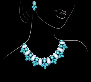 وکتور زن گردنبند الماس جواهر آبی - وکتور زن جوان با گردنبند وکتور خطی زن جوان