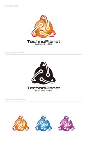 وکتور لوگو سیاره و تکنولوژی - وکتور لوگو فن آوری فضایی در 4 ترکیب رنگی