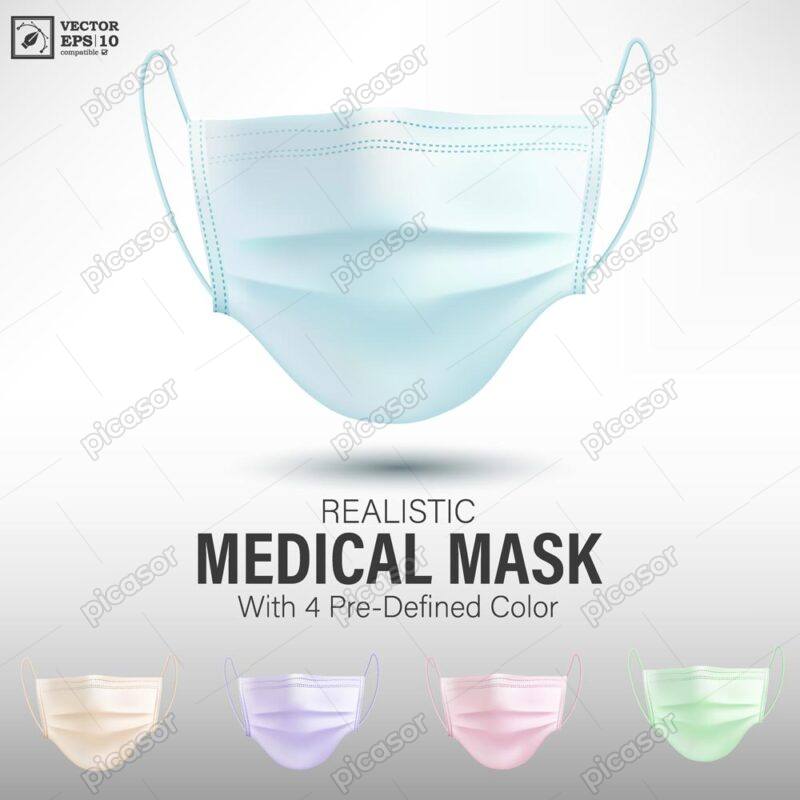وکتور ماسک بهداشتی پزشکی در 5 ترکیب رنگی