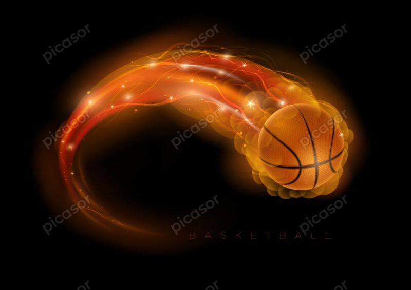 وکتور توپ بسکتبال آتشین شعله نارنجی - وکتور توپ بسکتبال با دنباله آتش