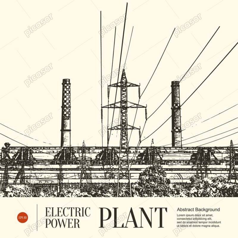 وکتور دکل برق وکتور پس زمینه شبکه توزیع برق وکتور پس زمینه نیروگاه برق و دکل فشار قوی برق طرح اسکچ