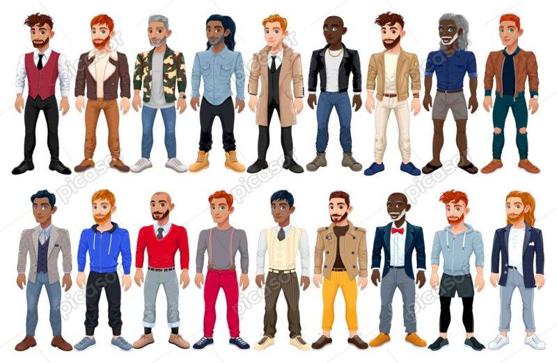18 وکتور آواتار مرد های فشن با تیپ و لباسهای مختلف