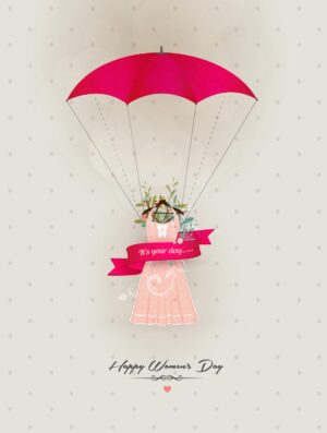 وکتور لباس زنانه آویزان چتر و گل - وکتور پس زمینه روز زن