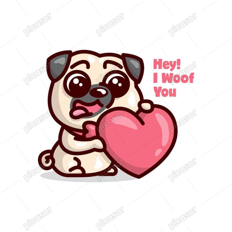 وکتور سگ کارتونی عاشق - وکتور کارتونی سگ کوچک با قلب بزرگ