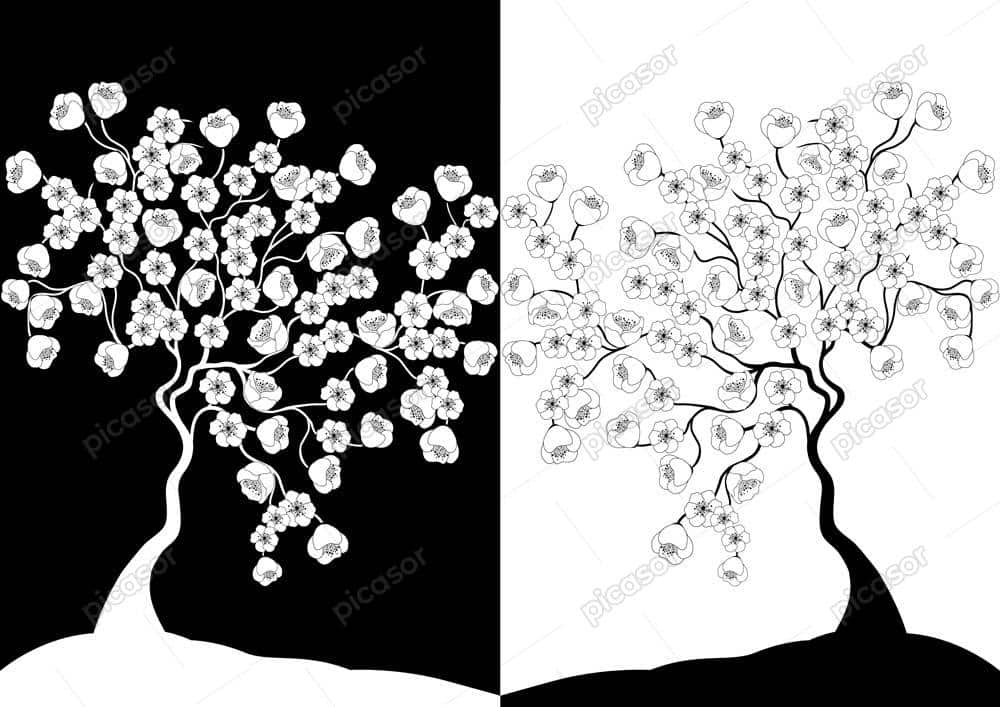 وکتور درخت گلدار و شکوفه گیلاس - وکتور نقاشی درخت گیلاس و گل وکتور درخت گلدار و شکوفه گیلاس - وکتور نقاشی درخت گیلاس و گل