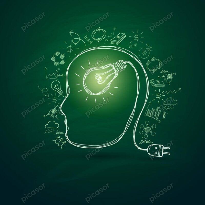 وکتور سر انسان و لامپ مفهومی - وکتور لامپ و ایده و خلاقیت وکتور لامپ شکل سر انسان