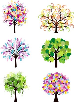 6 وکتور درخت رنگی طرح فانتزی هنری