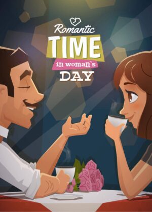وکتور مرد و زن عاشق در کافه - وکتور تصویرسازی زوج عاشق مناسب روز ولنتاین طرح کارتون