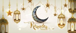 وکتور پس زمینه هلال ماه و فانوس اسلامی - وکتور پس زمینه اسلامی با زمینه ماه رمضان شمعدانهای طلایی