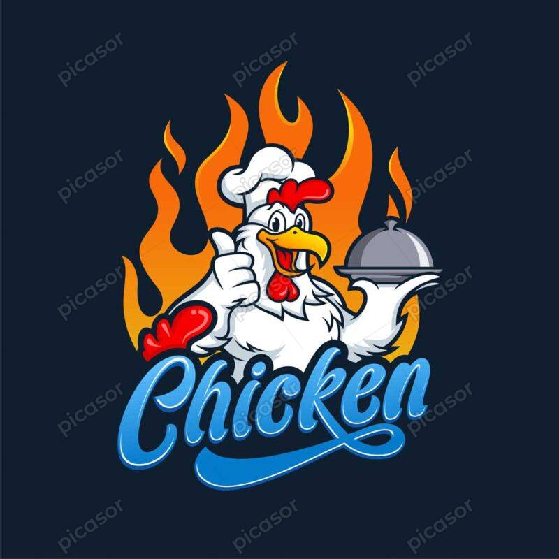 وکتور لوگو خروس سرآشپز با زمینه آتش - وکتور لوگو مرغ کنتاکی