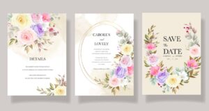 3 وکتور قاب شاخه گل زمینه گل های رنگی - وکتور کارت عروسی کارت دعوت قاب با گلهای رنگی