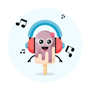 وکتور کارتونی بستنی چوبی با هدفون - وکتور بستنی چوبی در حال گوش دادن به موسیقی