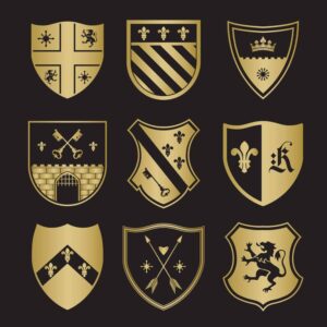 9 وکتور لوگو شیر و سپر تاج سلطنتی - وکتور المانهای قرون وسطی