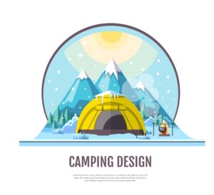 وکتور چادر زدن در کوهستان کمپ زمستانی - وکتور اردو و کمپ زمستانی
