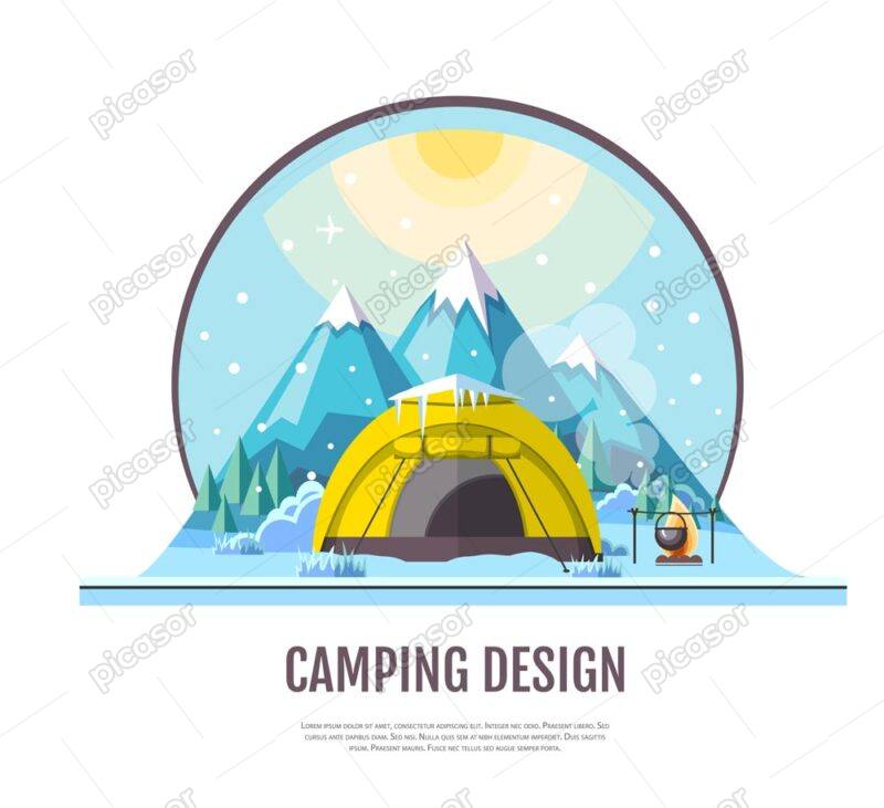 وکتور چادر زدن در کوهستان کمپ زمستانی - وکتور اردو و کمپ زمستانی