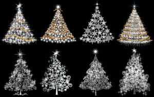 8 وکتور درخت کریسمس با تزئینات و ستاره در فرمهای مختلف و لوکس - وکتور طرح فانتزی از درخت کریسمس
