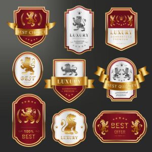 9 وکتور لیبل و برچسب شیرهای سلطنتی طلایی قهرمانی - وکتور برچسب لاکچری